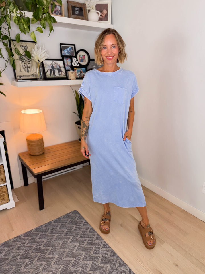 Northstar Washed Cotton Midi Dress- CORNFLOWER-FINAL SALE
