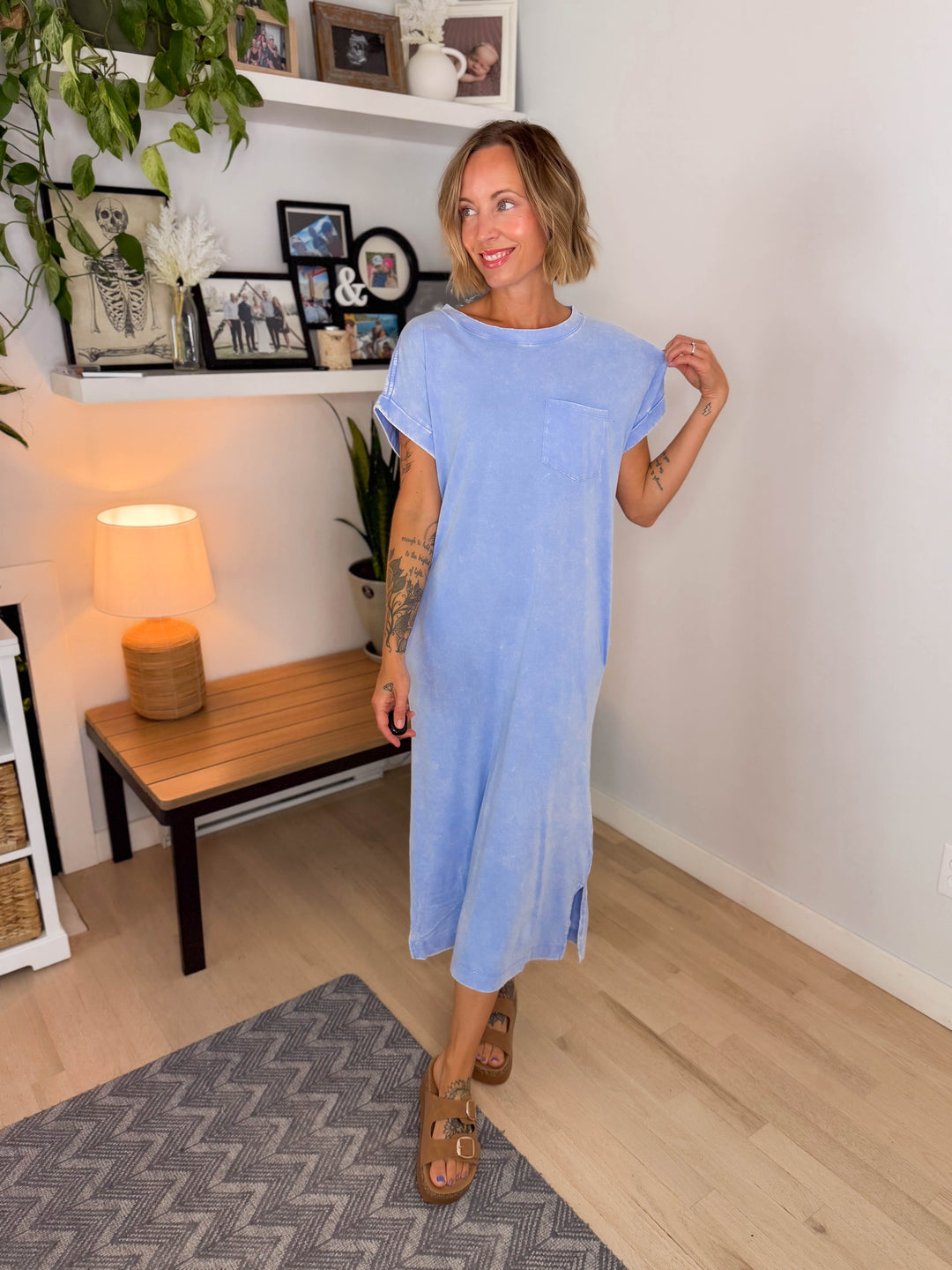 Northstar Washed Cotton Midi Dress- CORNFLOWER-FINAL SALE