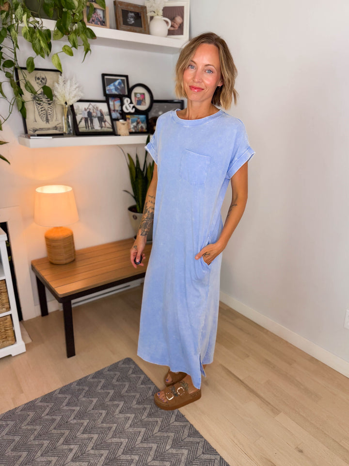 Northstar Washed Cotton Midi Dress- CORNFLOWER-FINAL SALE