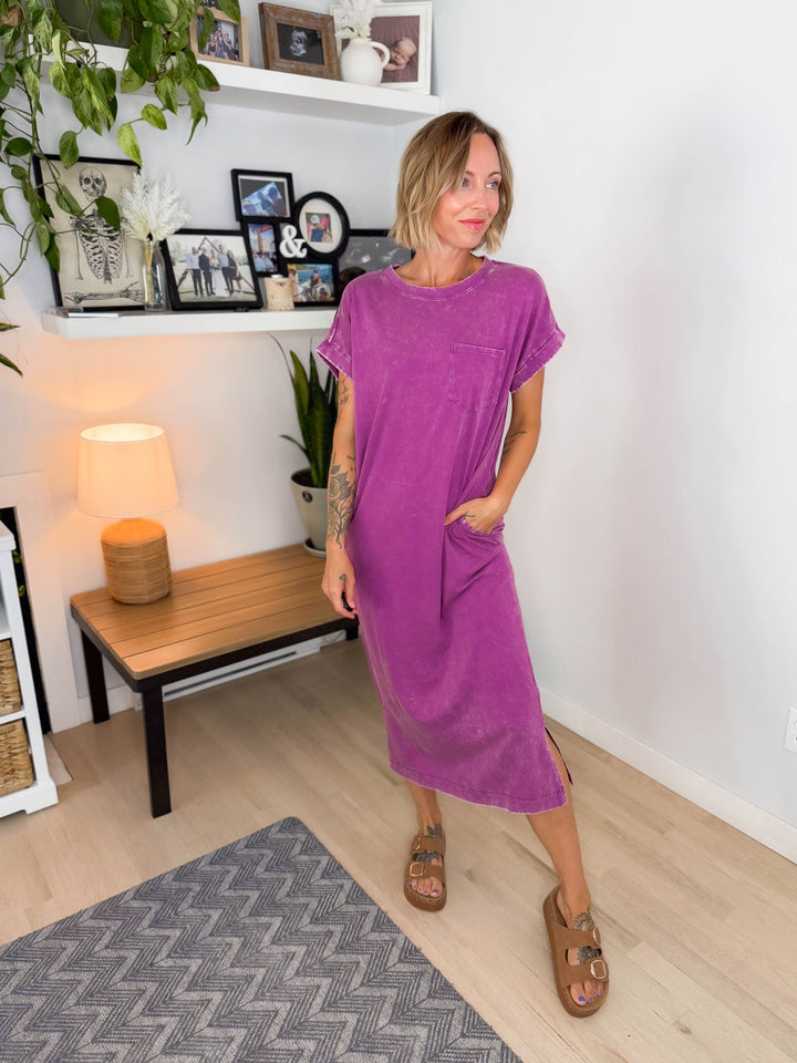 Northstar Washed Cotton Midi Dress- LT PLUM-FINAL SALE