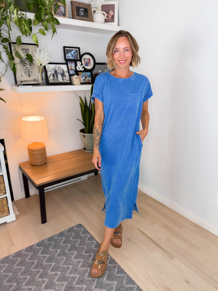 Northstar Washed Cotton Midi Dress- OCEAN BLUE-FINAL SALE