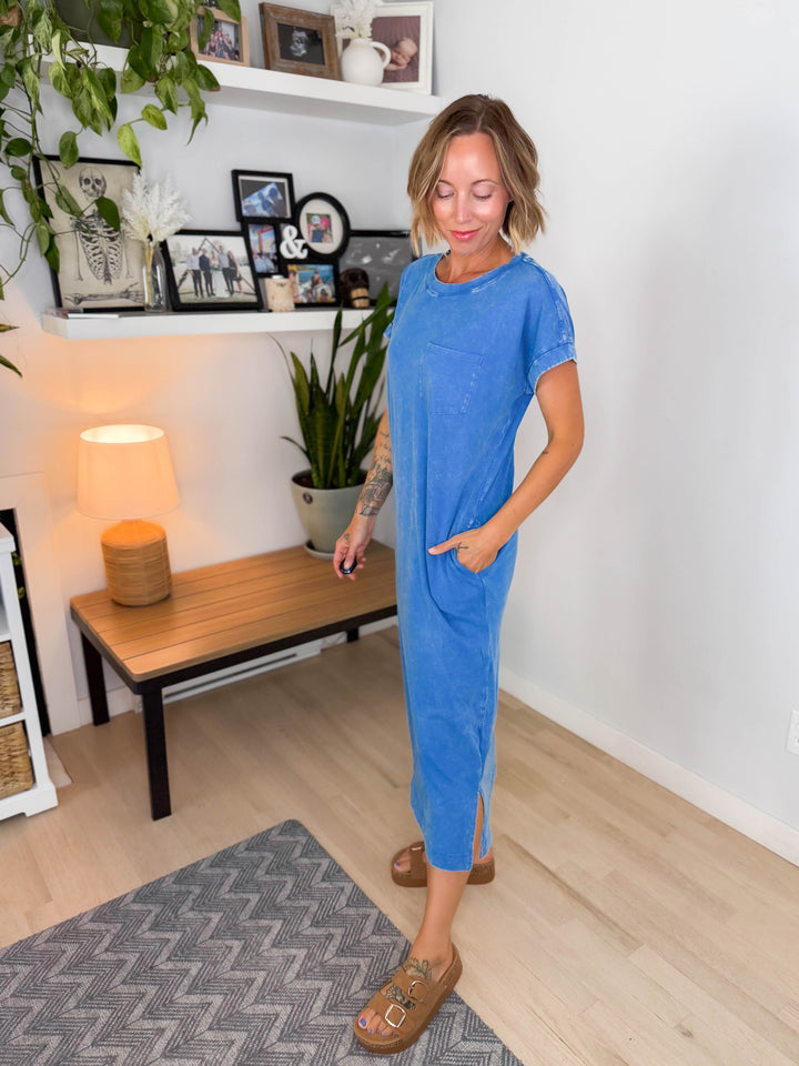 Northstar Washed Cotton Midi Dress- OCEAN BLUE-FINAL SALE