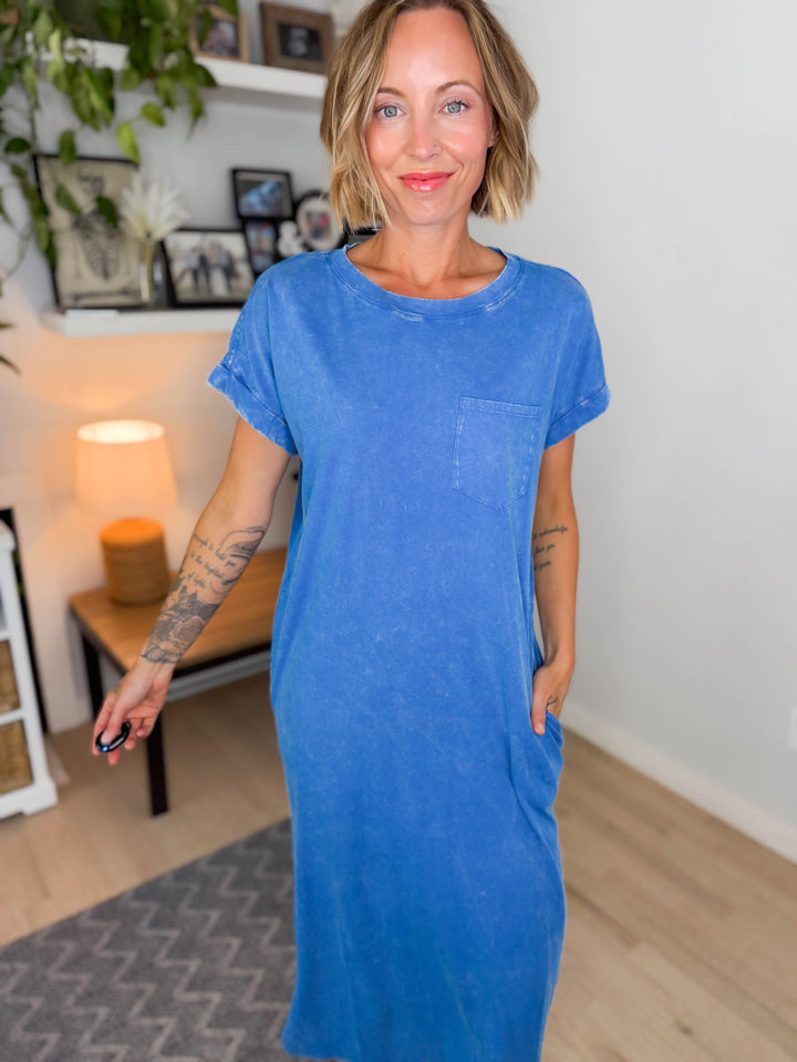 Northstar Washed Cotton Midi Dress- OCEAN BLUE-FINAL SALE