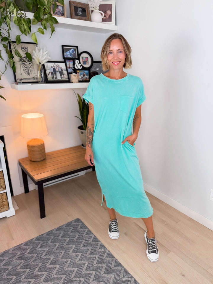 Northstar Washed Cotton Midi Dress- MINT-FINAL SALE