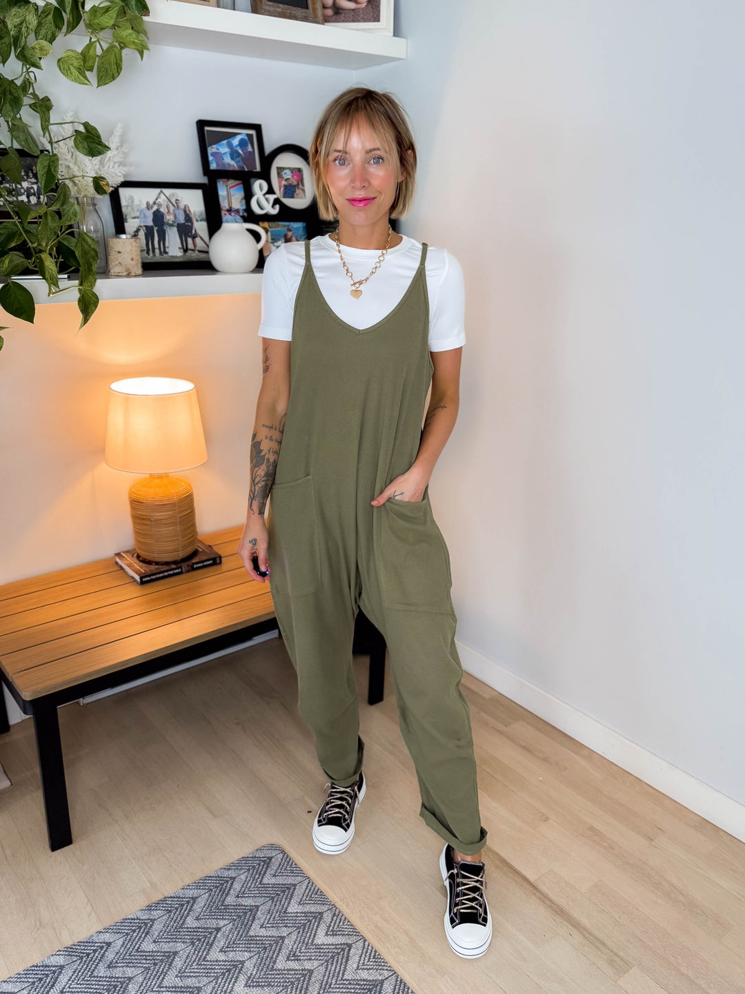 Reece Rib Knit Jumpsuit- OLIVE-FINAL SALE