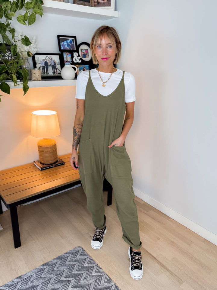 Reece Rib Knit Jumpsuit- OLIVE-FINAL SALE