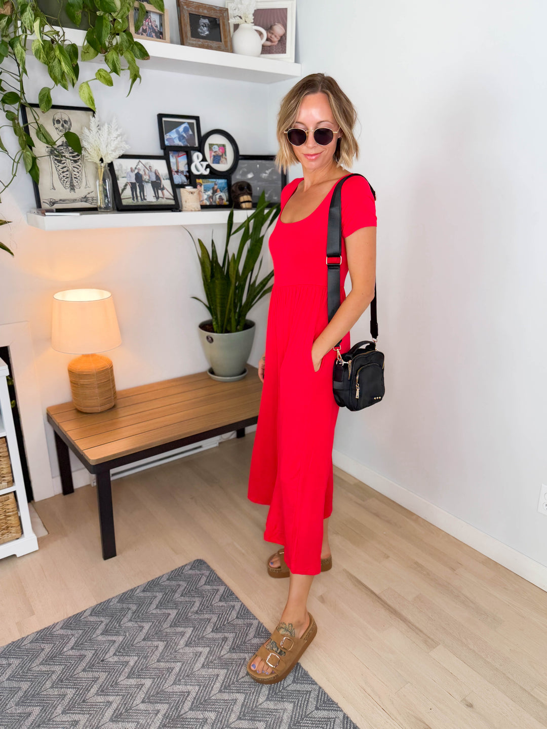 Winslet Double Layered Short Sleeve Jumpsuit- RUBY