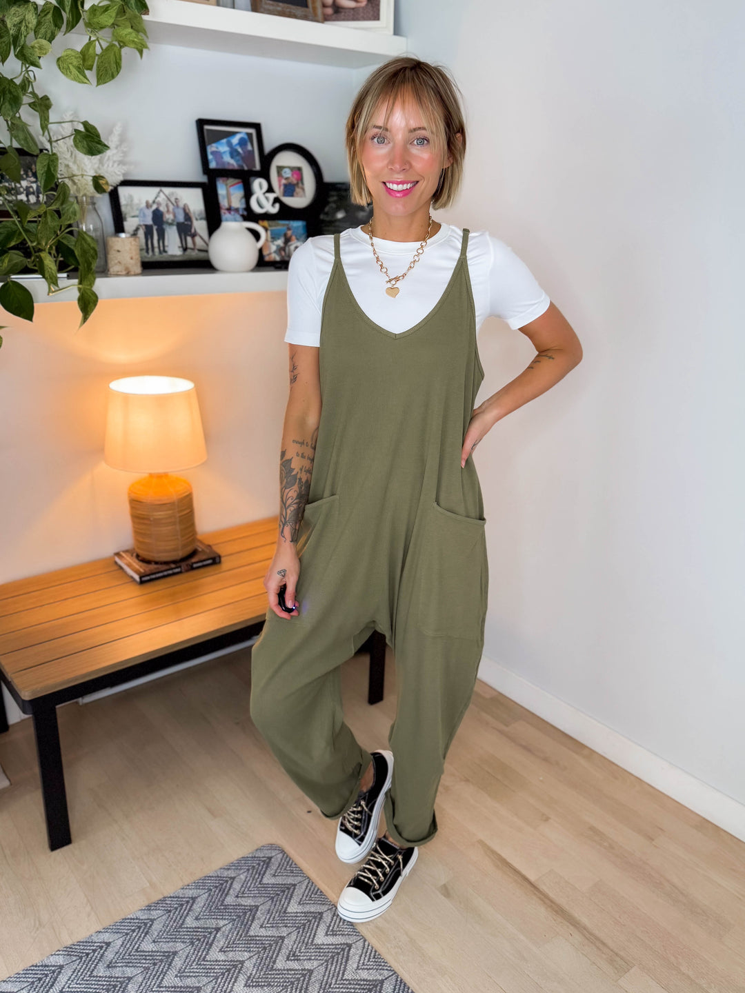 Reece Rib Knit Jumpsuit- OLIVE-FINAL SALE