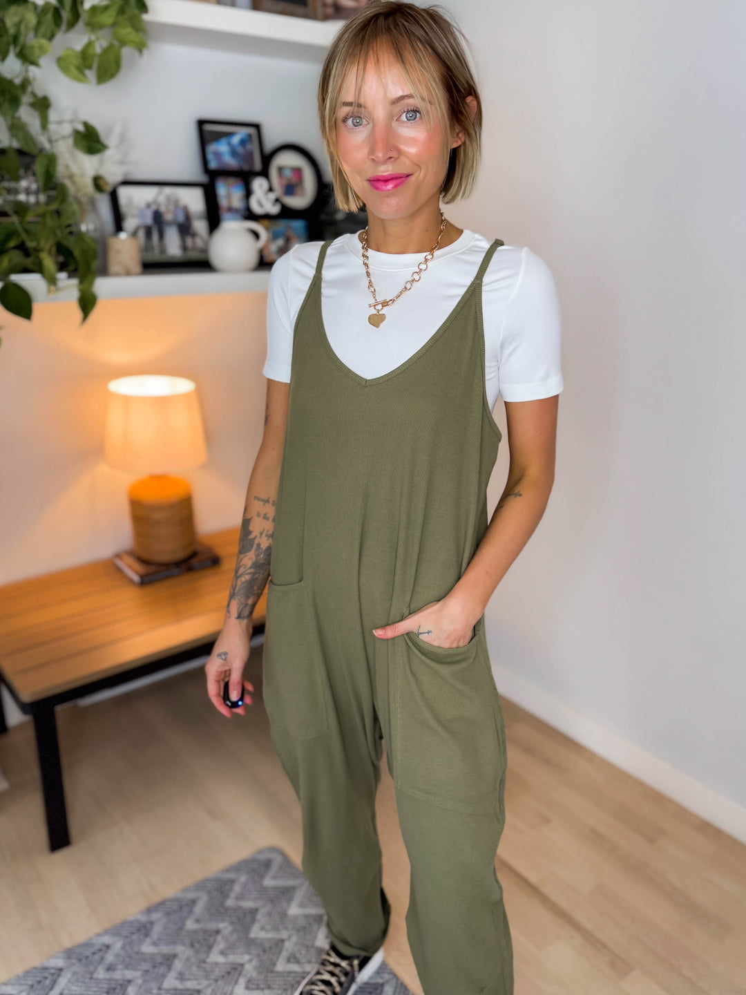 Reece Rib Knit Jumpsuit- OLIVE-FINAL SALE