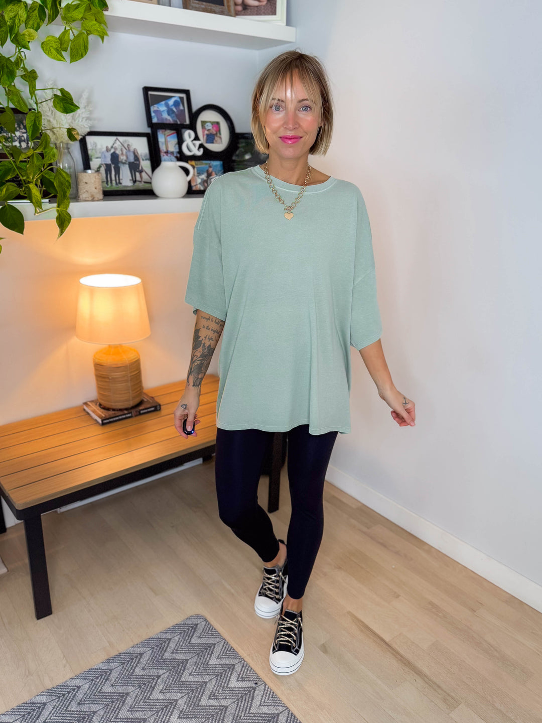 Keri Washed Cotton Boyfriend Tee- SAGE GREEN-FINAL SALE
