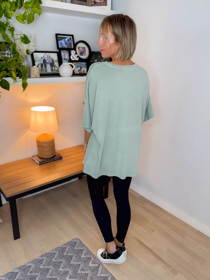 Keri Washed Cotton Boyfriend Tee- SAGE GREEN-FINAL SALE