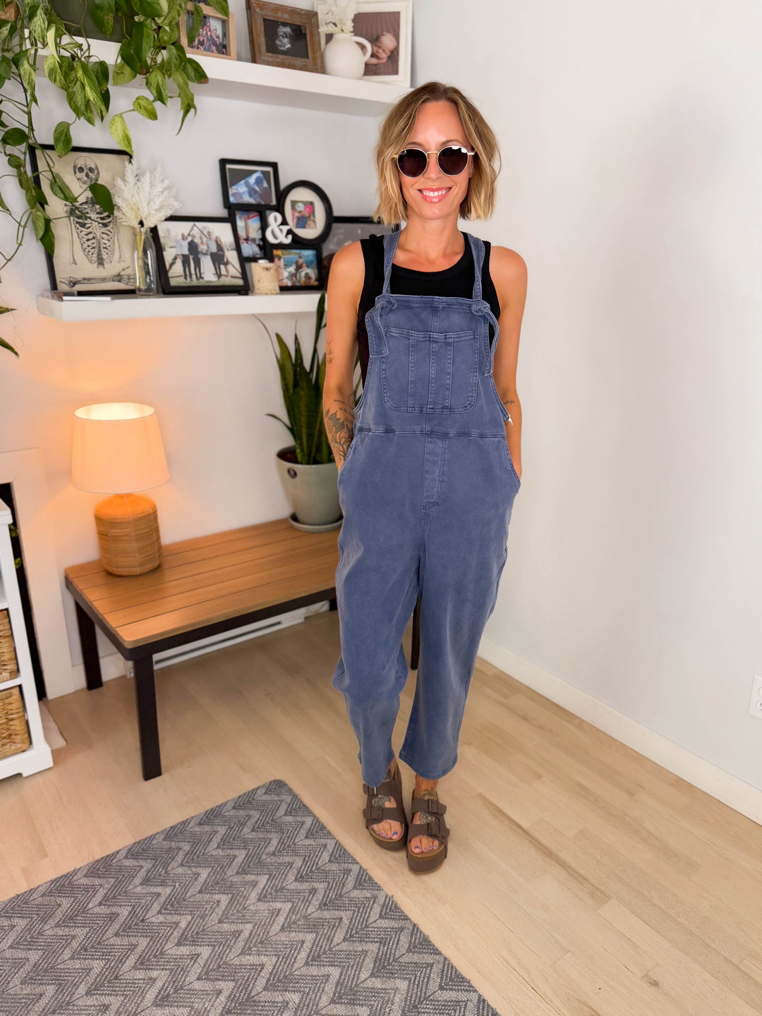 Story Washed Knot Strap Relaxed Fit Overalls- BLACKBERRY-FINAL SALE