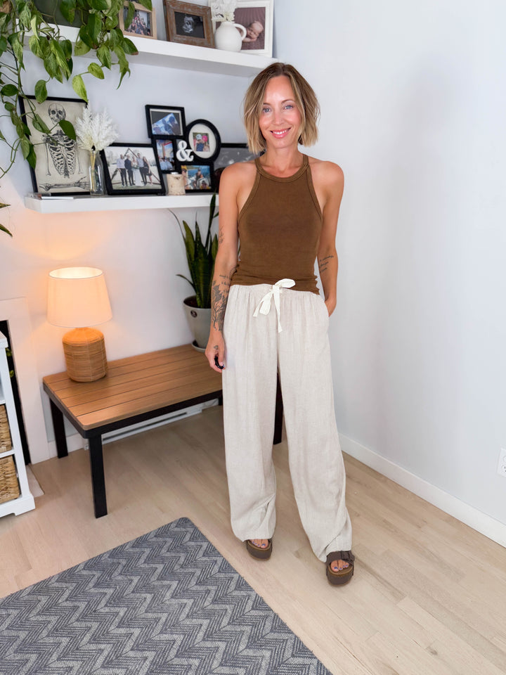 Maui Linen Blend Drawstring Pant- OATMEAL