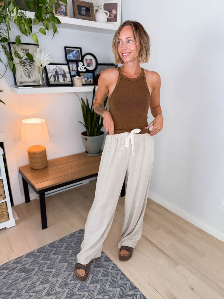 Maui Linen Blend Drawstring Pant- OATMEAL