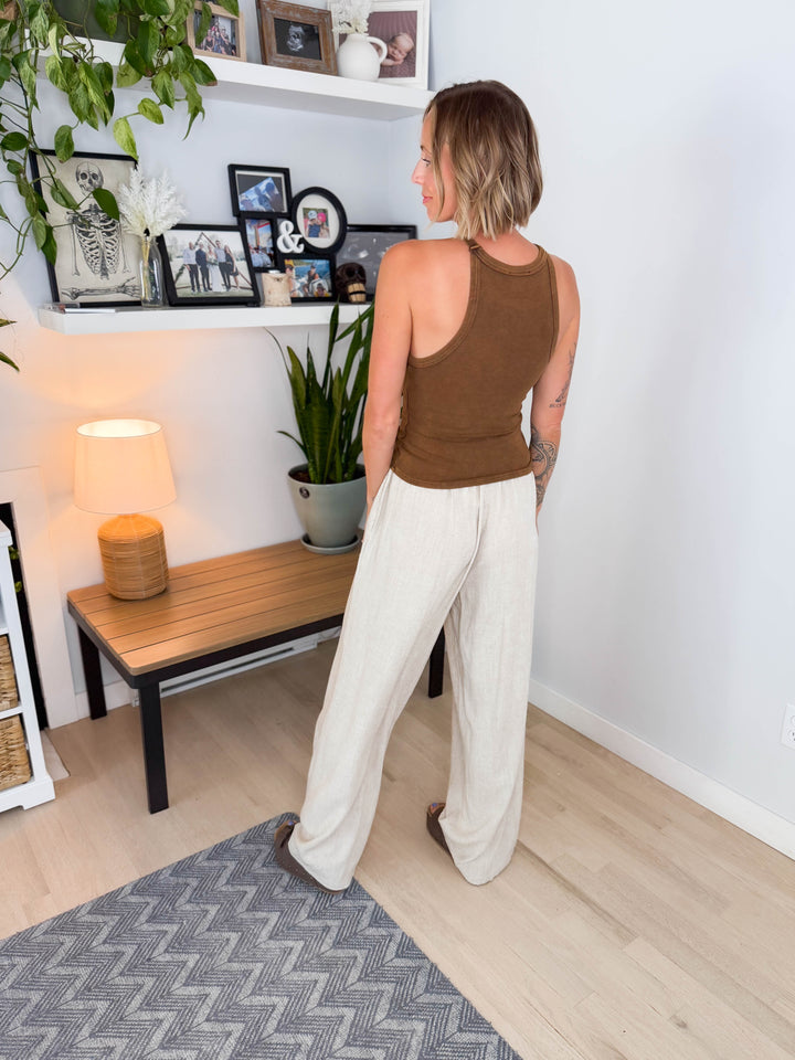 Maui Linen Blend Drawstring Pant- OATMEAL