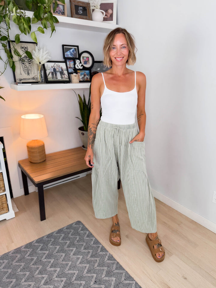 Wanderlust Cotton Boho Stripe Pants- SAGE