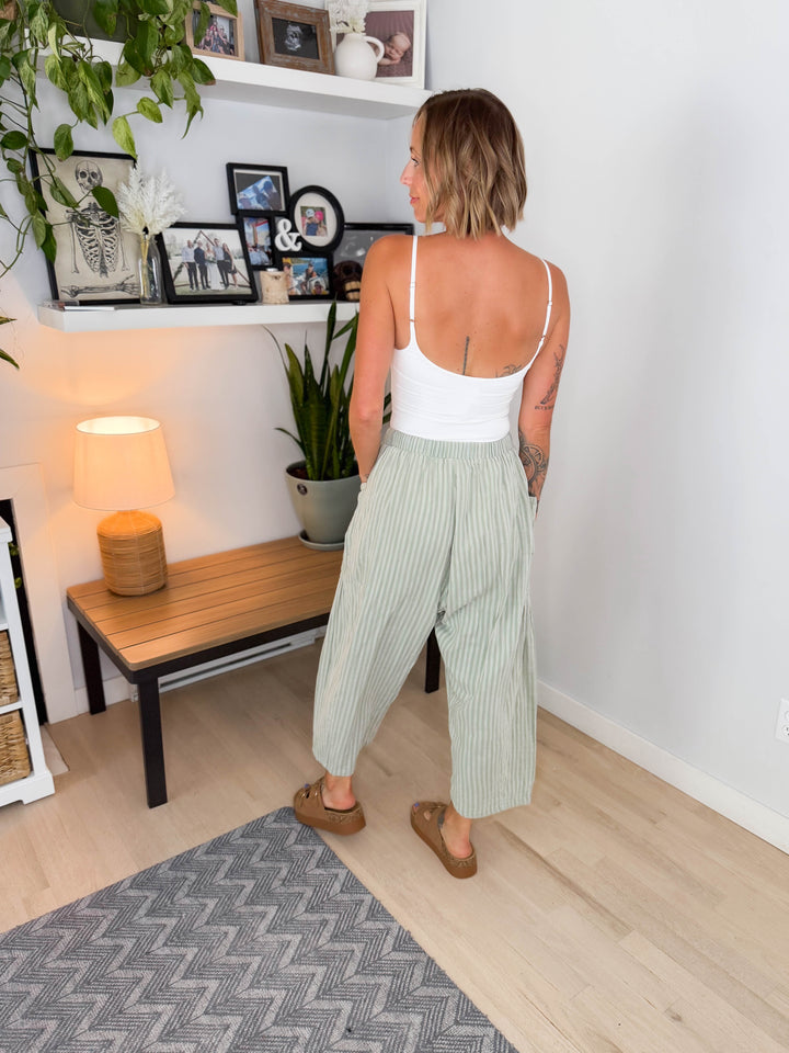 Wanderlust Cotton Boho Stripe Pants- SAGE