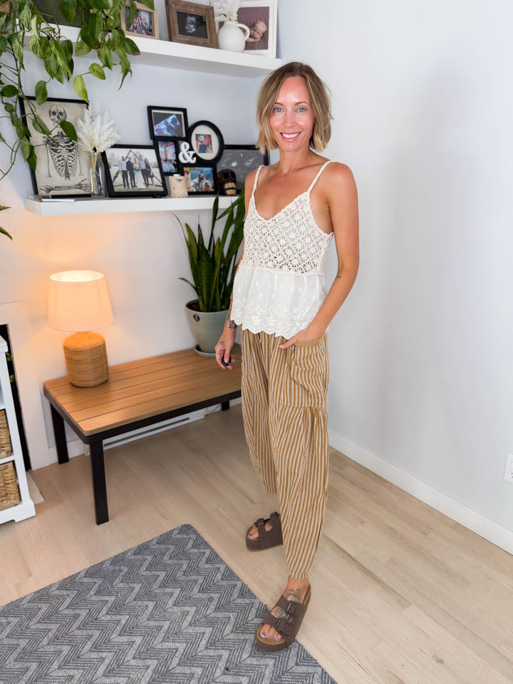 Wanderlust Cotton Boho Stripe Pants- TAUPE