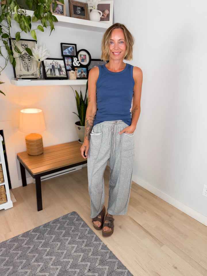 Mono B Billie Essential Micro Ribbed Tank- OCEAN