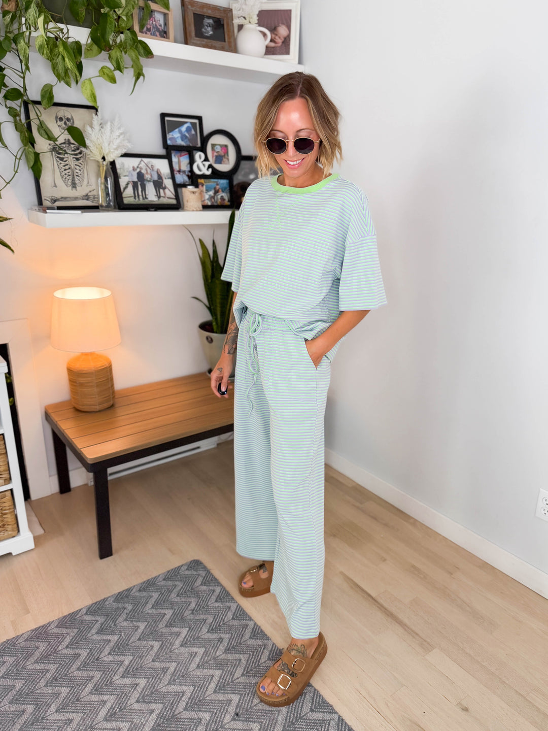 Anahi Striped Stretch Cotton Top and Pants Set- MINT/LILAC-FINAL SALE *S*