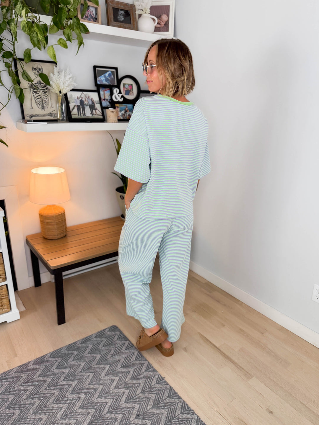 Anahi Striped Stretch Cotton Top and Pants Set- MINT/LILAC-FINAL SALE *S*
