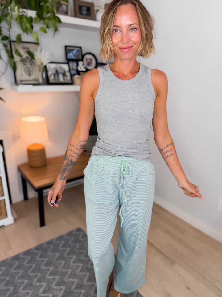 Mono B Billie Essential Micro Ribbed Tank- HEATHER GREY