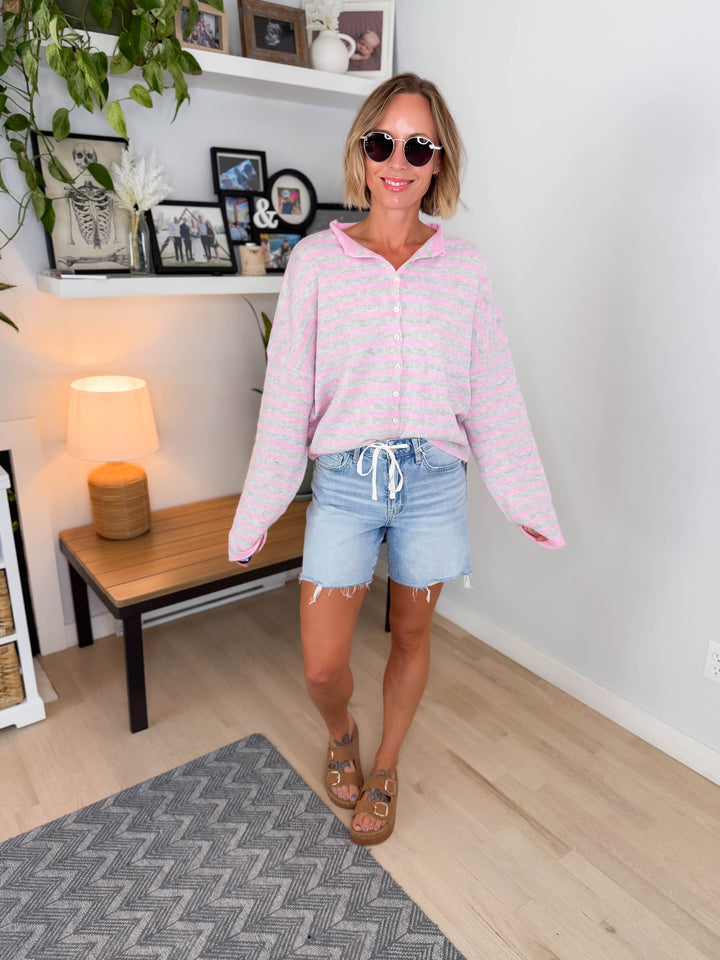 Piper Striped Cardigan- PINK