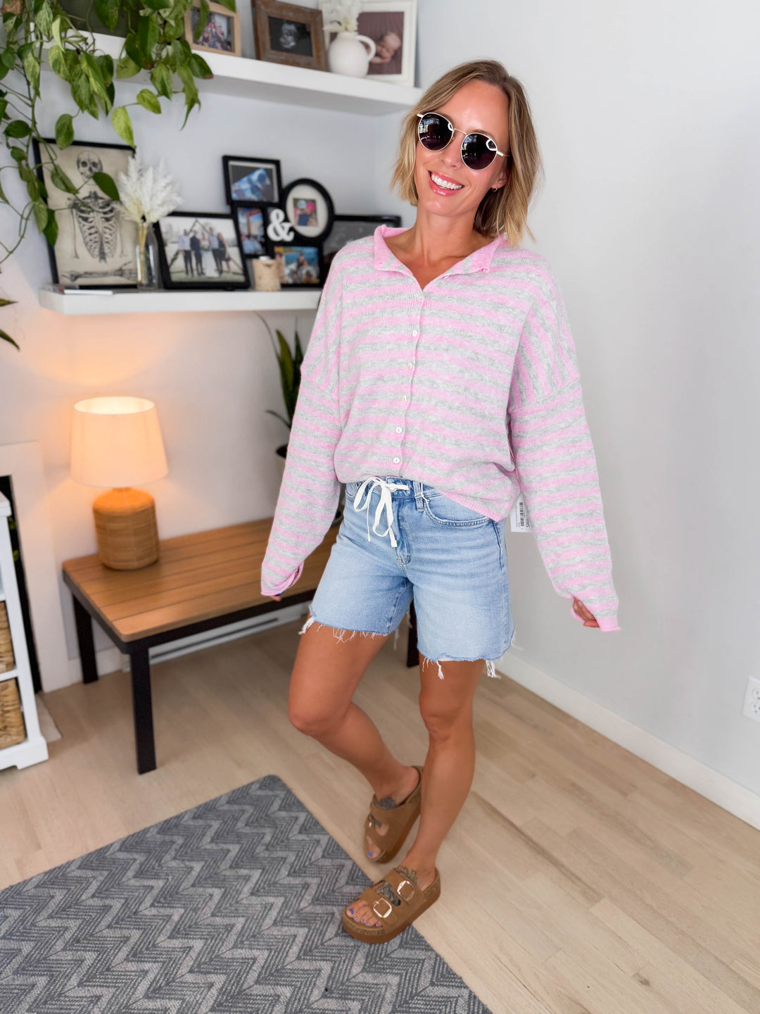 Piper Striped Cardigan- PINK