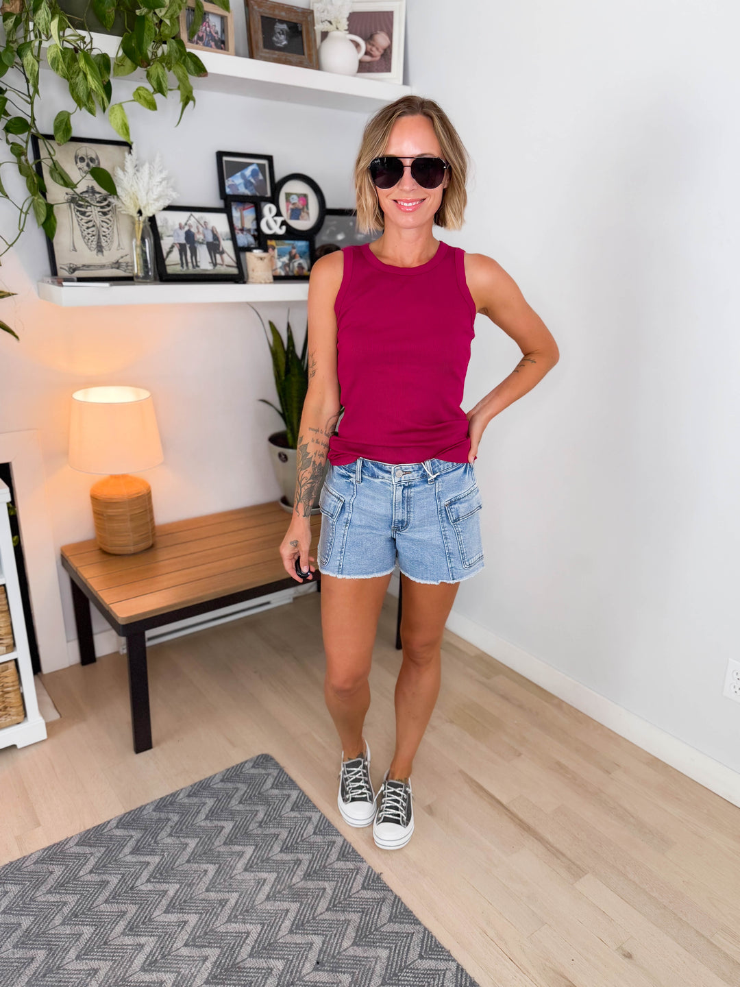 Mono B Billie Essential Micro Ribbed Tank- BRAMBLEBERRY
