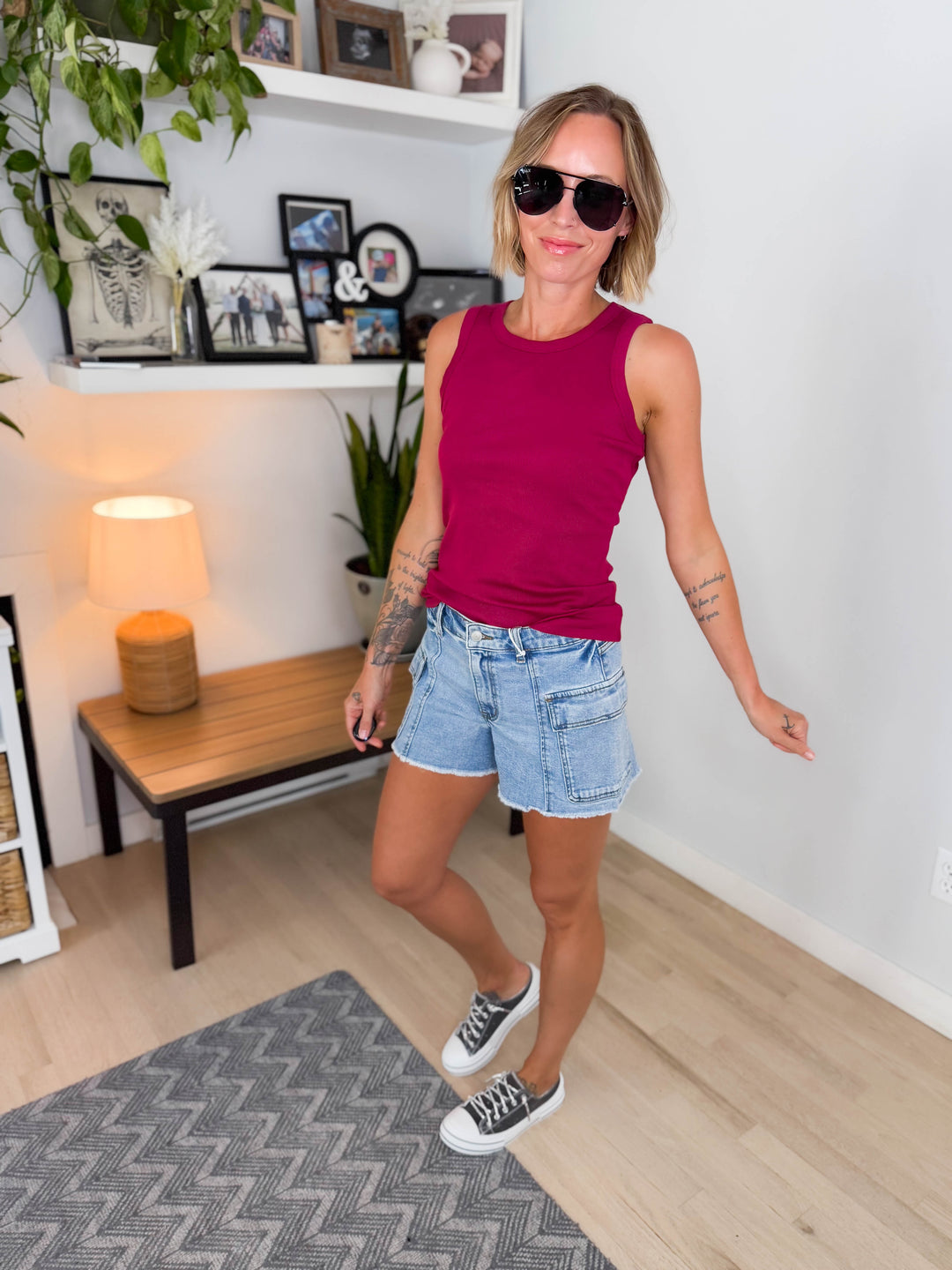 VERVET Madigan Boyfriend Cargo Shorts- MEDIUM WASH-FINAL SALE