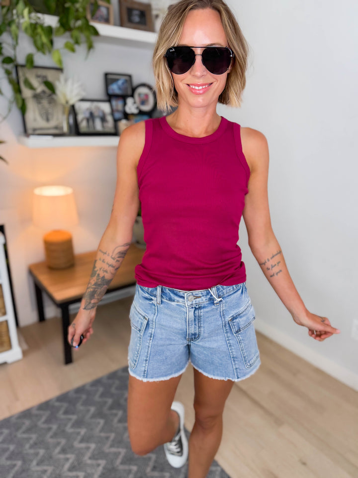 Mono B Billie Essential Micro Ribbed Tank- BRAMBLEBERRY