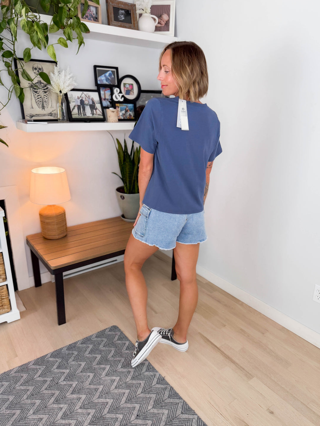 Mono B Raya Pima Cotton V-Neck Tee- OCEAN