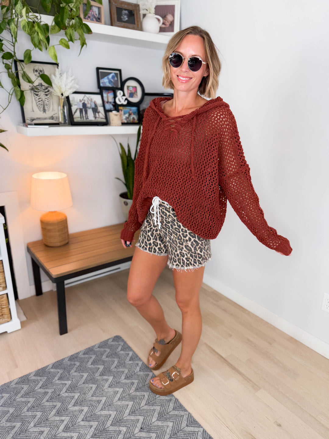 Birch Cable Knit Chenille Hoodie Sweater- SEDONA