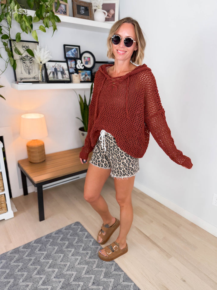 Birch Cable Knit Chenille Hoodie Sweater- SEDONA