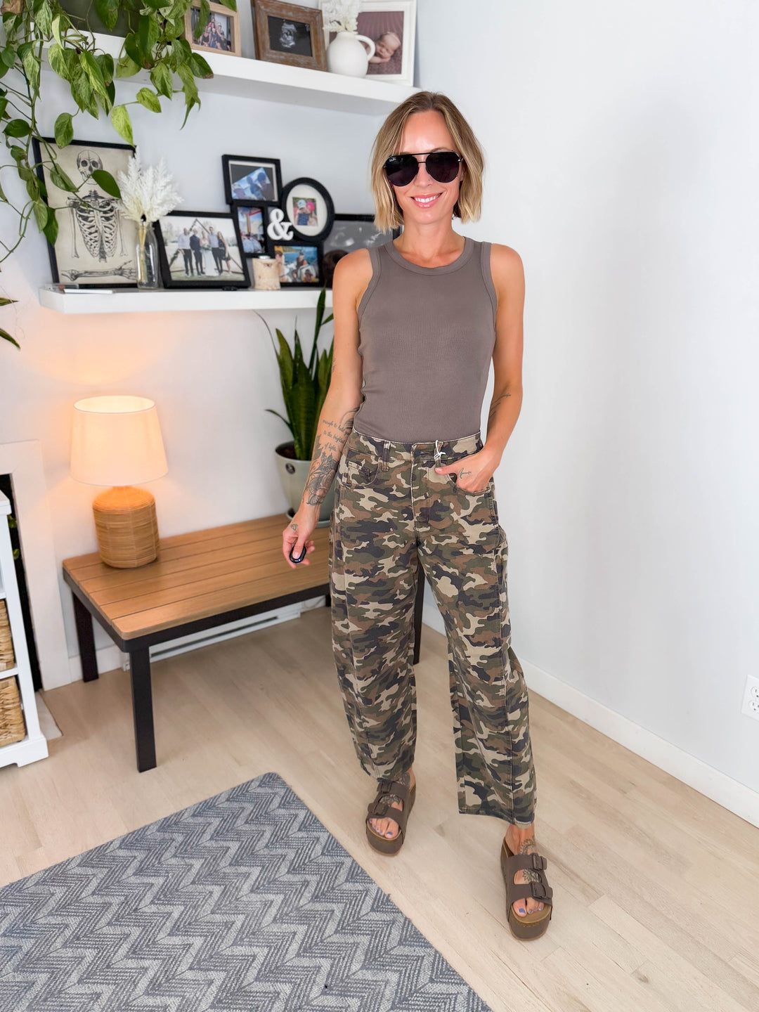 Cello Alana Camo Mid Waisted Barrel Leg Jeans- CAMO WASHED