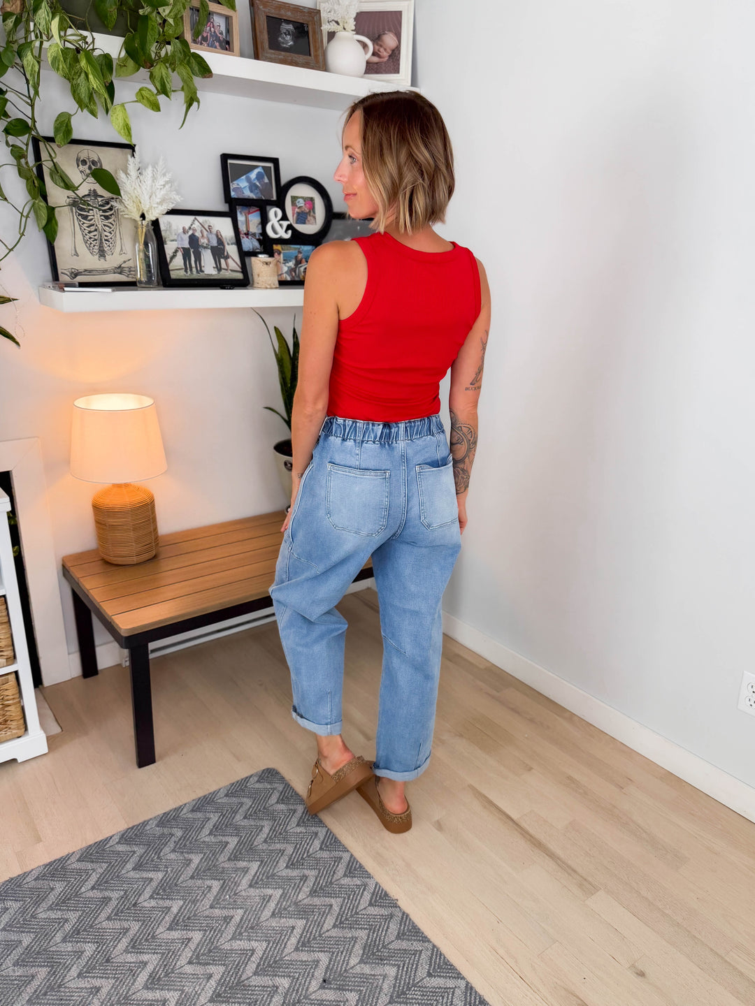 Risen Ember High Rise Crop Barrel Cargo Jeans- LIGHT WASH