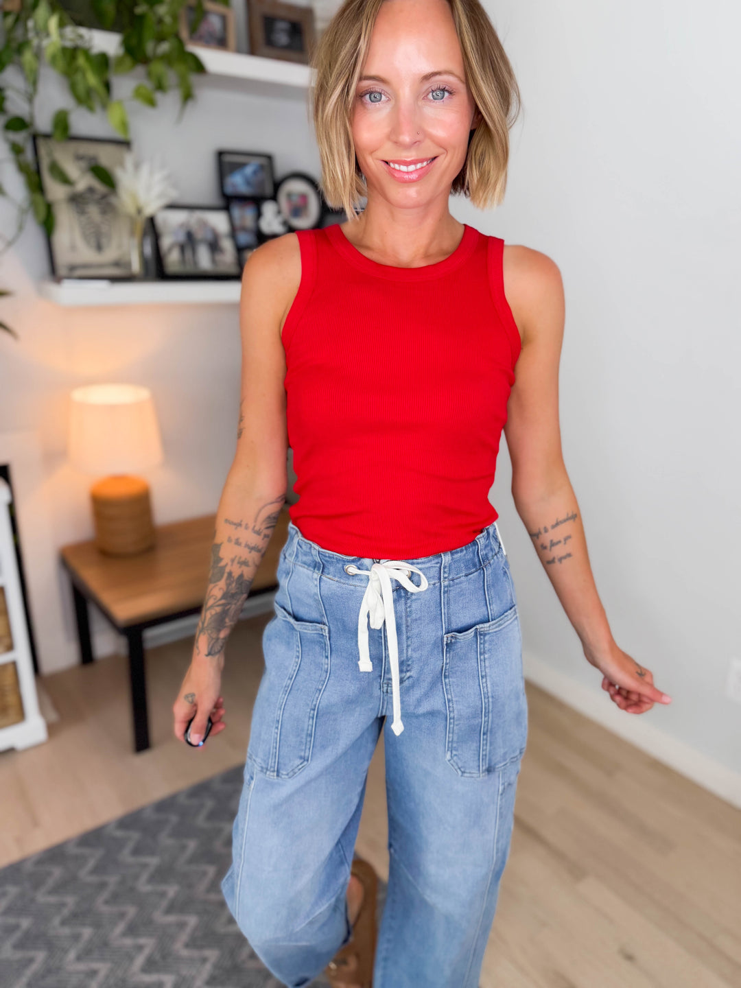 Mono B Billie Essential Micro Ribbed Tank- SMITTEN CHERRY