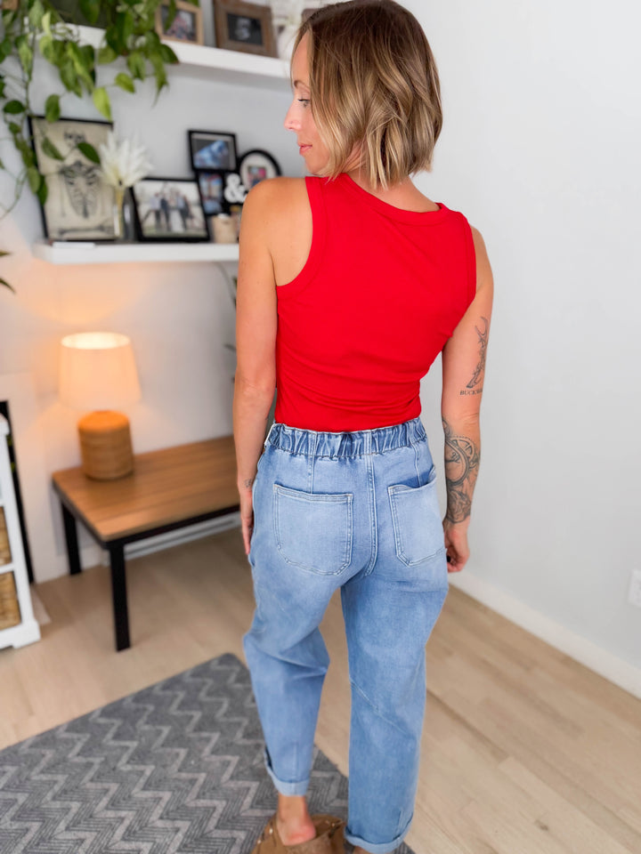Mono B Billie Essential Micro Ribbed Tank- SMITTEN CHERRY