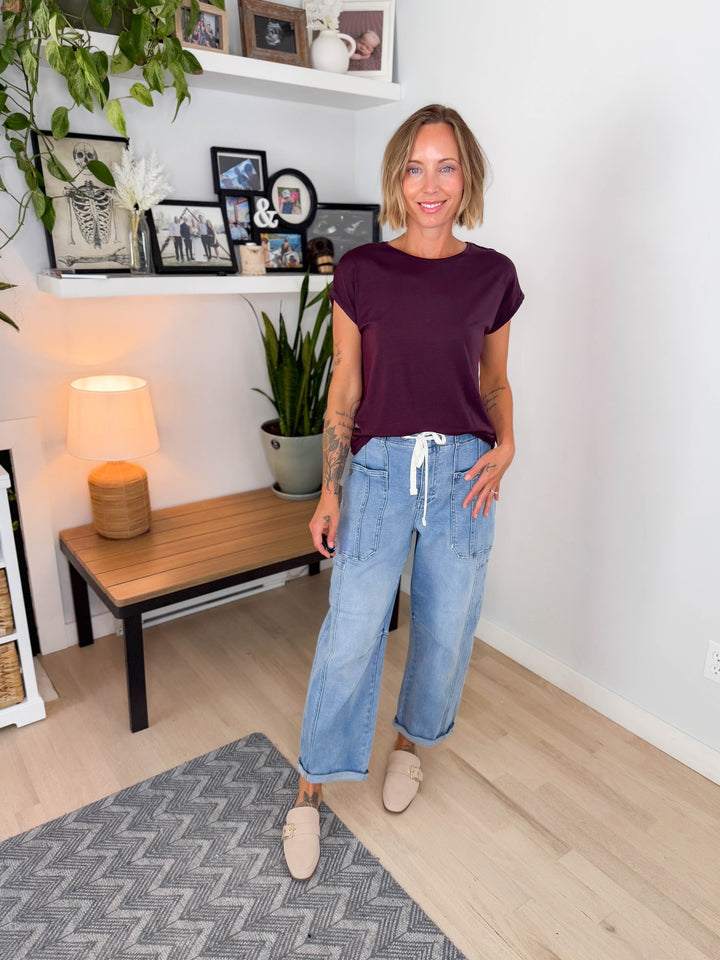 Vero Moda Ava Short Sleeve Top- WINE TASTING
