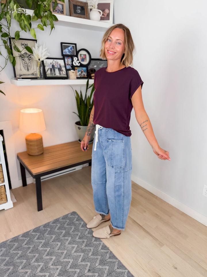 Vero Moda Ava Short Sleeve Top- WINE TASTING