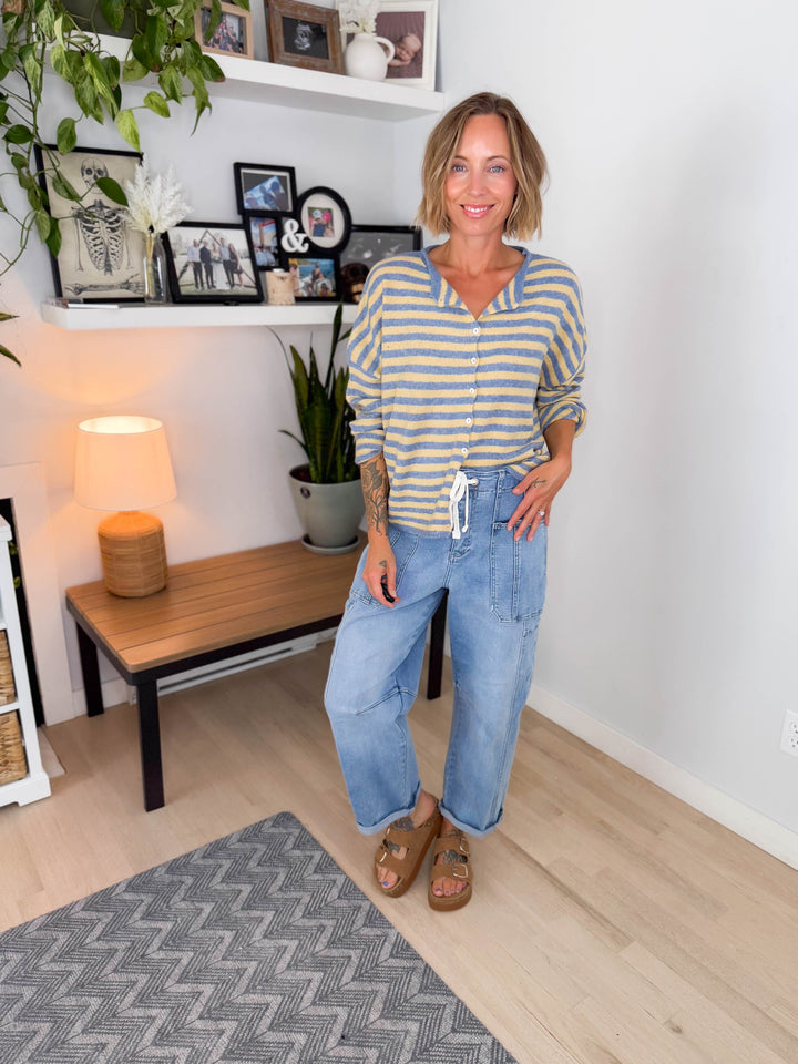 Piper Striped Cardigan- LIGHT BLUE BUTTER