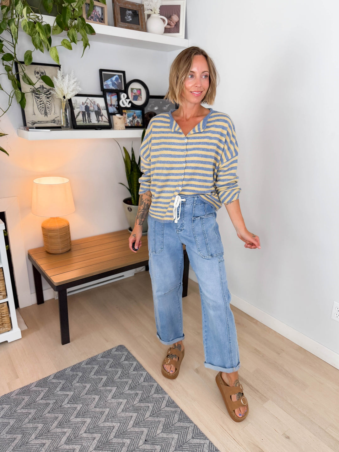 Piper Striped Cardigan- LIGHT BLUE BUTTER