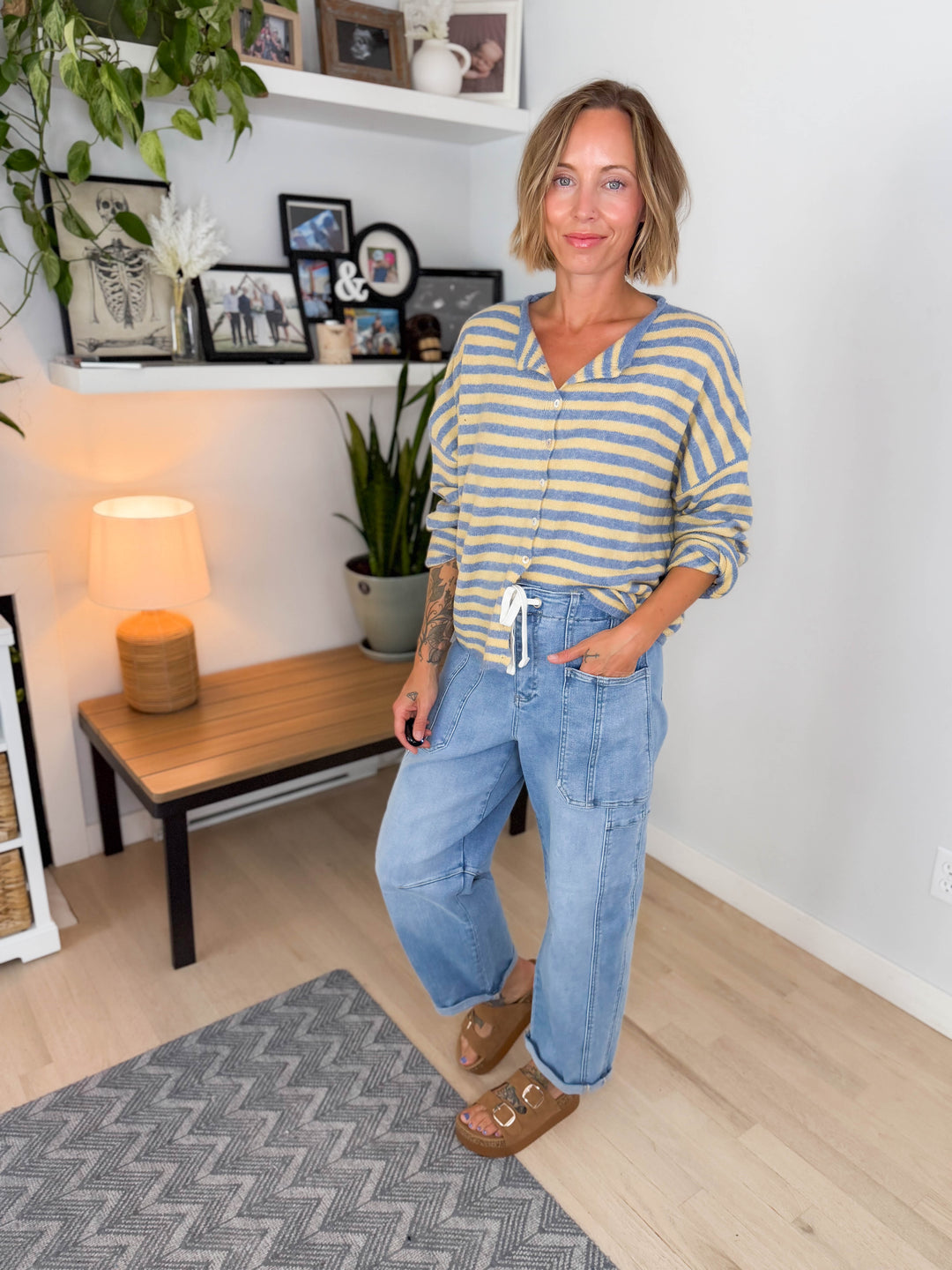 Piper Striped Cardigan- LIGHT BLUE BUTTER