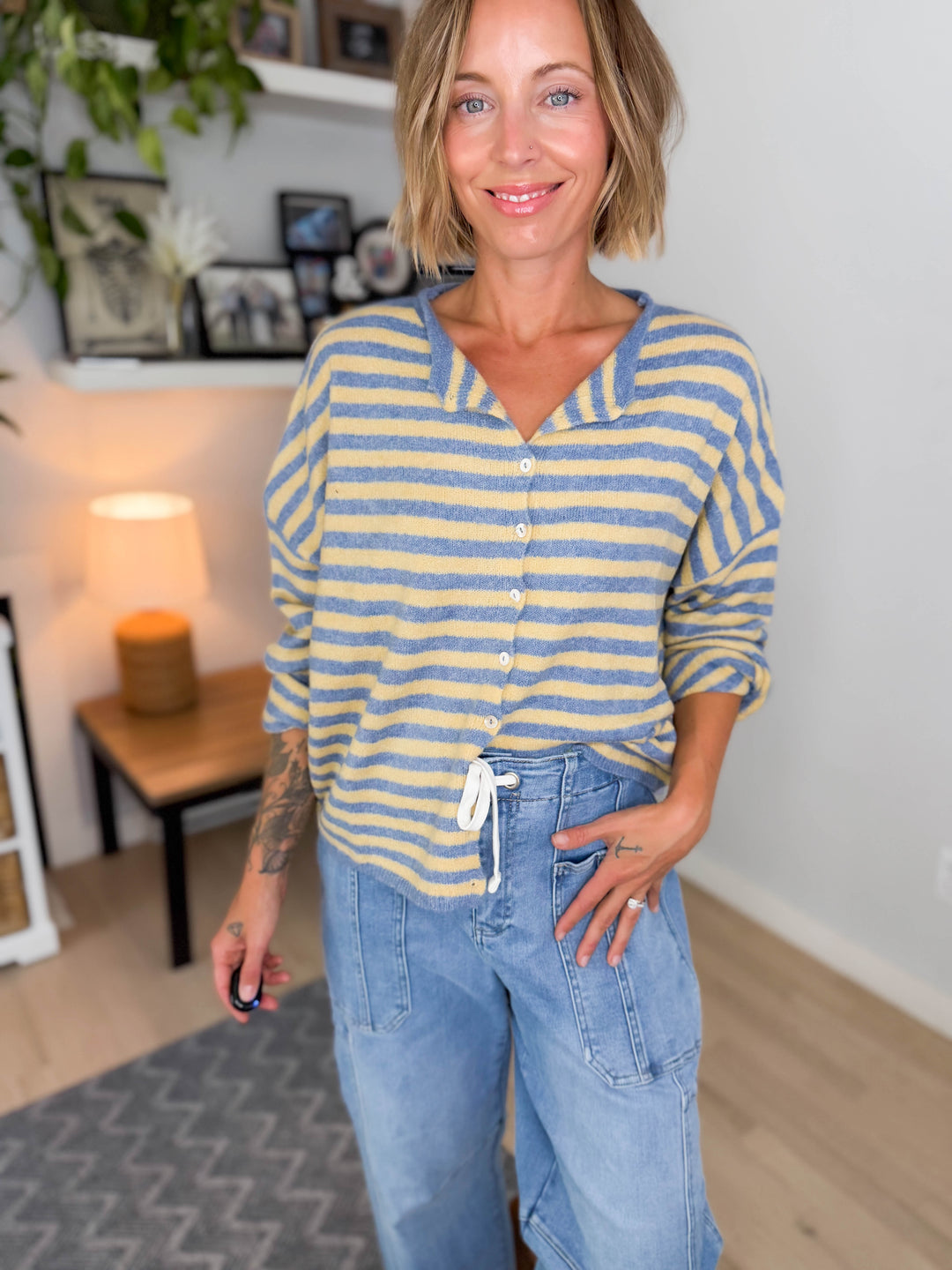 Piper Striped Cardigan- LIGHT BLUE BUTTER
