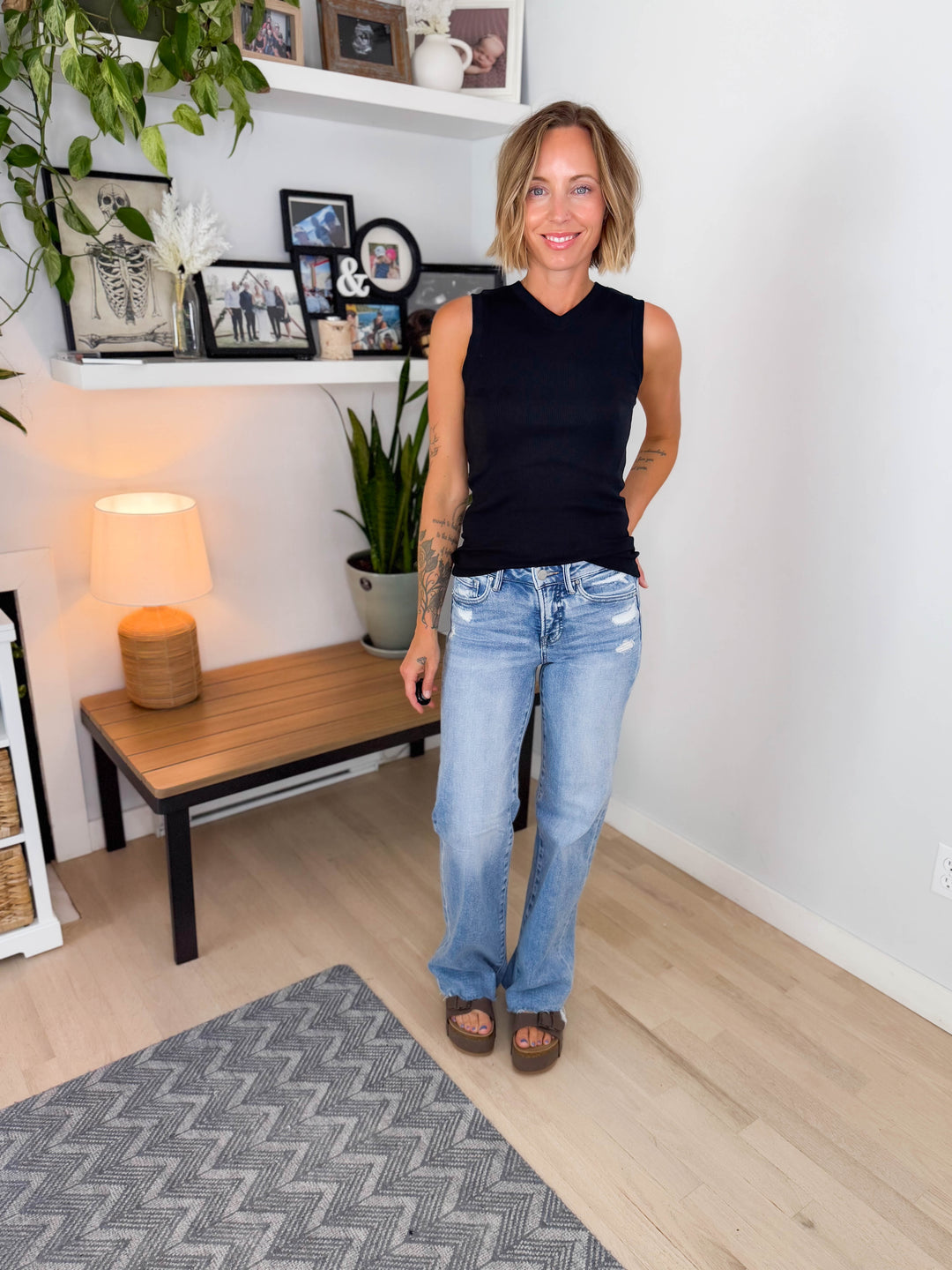 Risen Winnie Mid Rise Tapered Wide Leg Jeans- LIGHT WASH