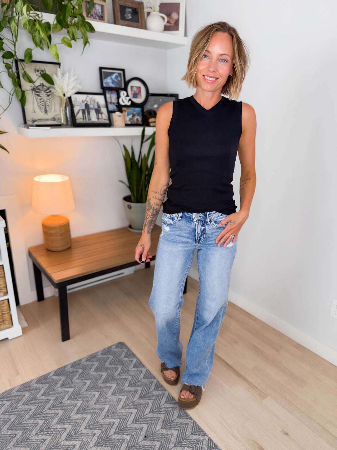 Risen Winnie Mid Rise Tapered Wide Leg Jeans- LIGHT WASH