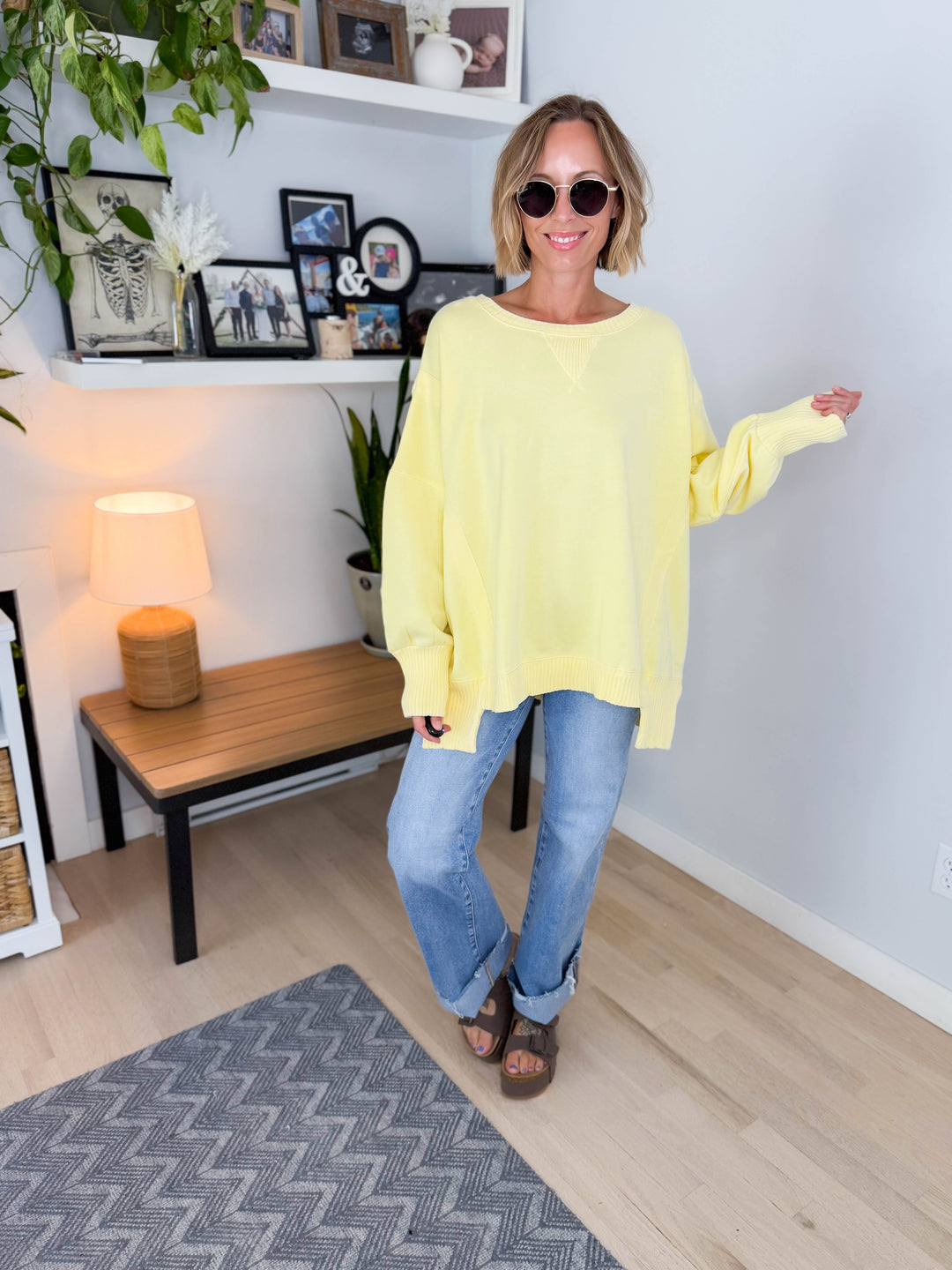 Bayview Oversized Mineral Washed Pullover- LIGHT YELLOW