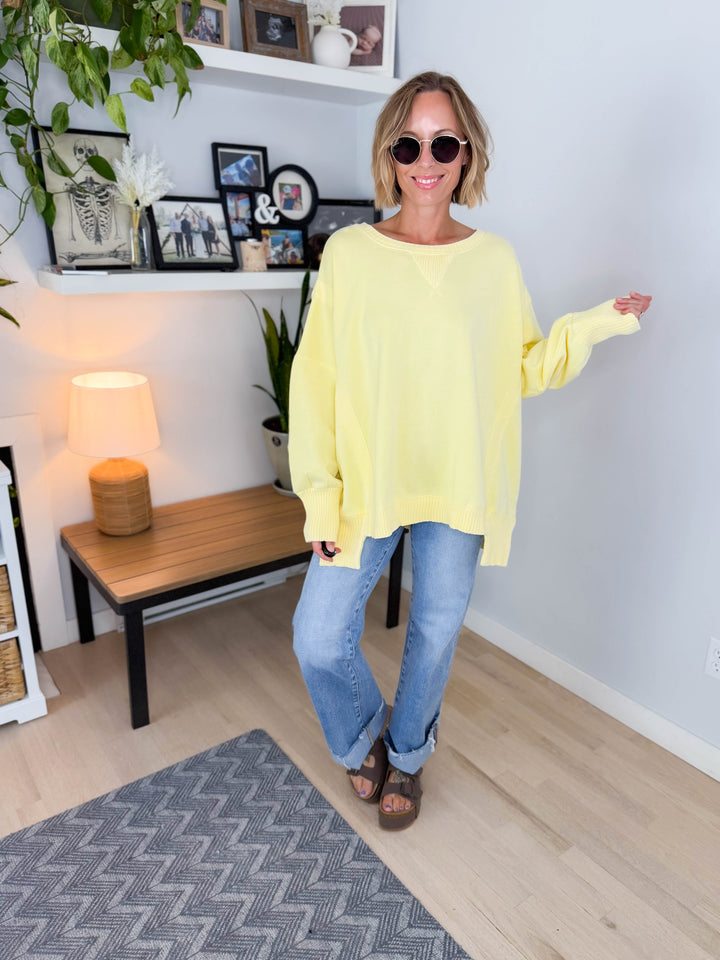 Bayview Oversized Mineral Washed Pullover- LIGHT YELLOW