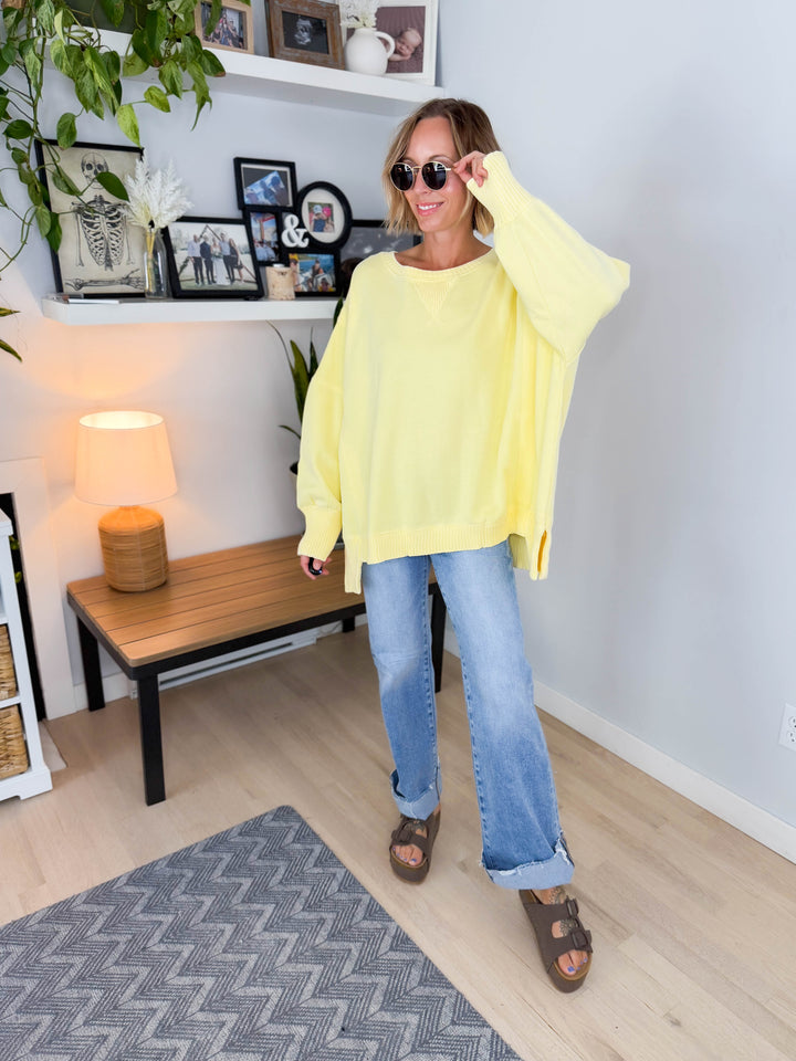 Bayview Oversized Mineral Washed Pullover- LIGHT YELLOW