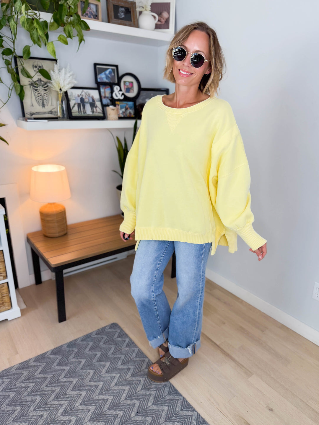 Bayview Oversized Mineral Washed Pullover- LIGHT YELLOW